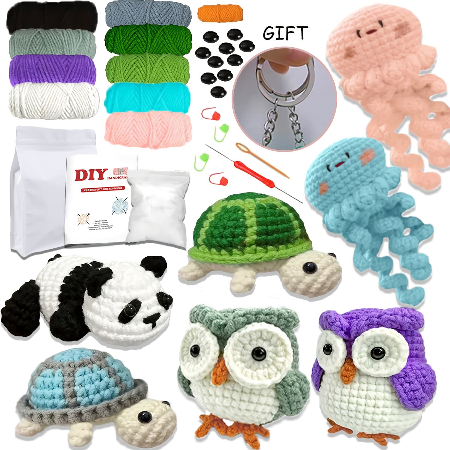 TEMU 7pcs Crochet Kit , Crochet Animal Kit, Crochet Starter Kit With Crochet Hooks, Yarn, Step By Step Instructions Video, Crochet Sets For Beginners