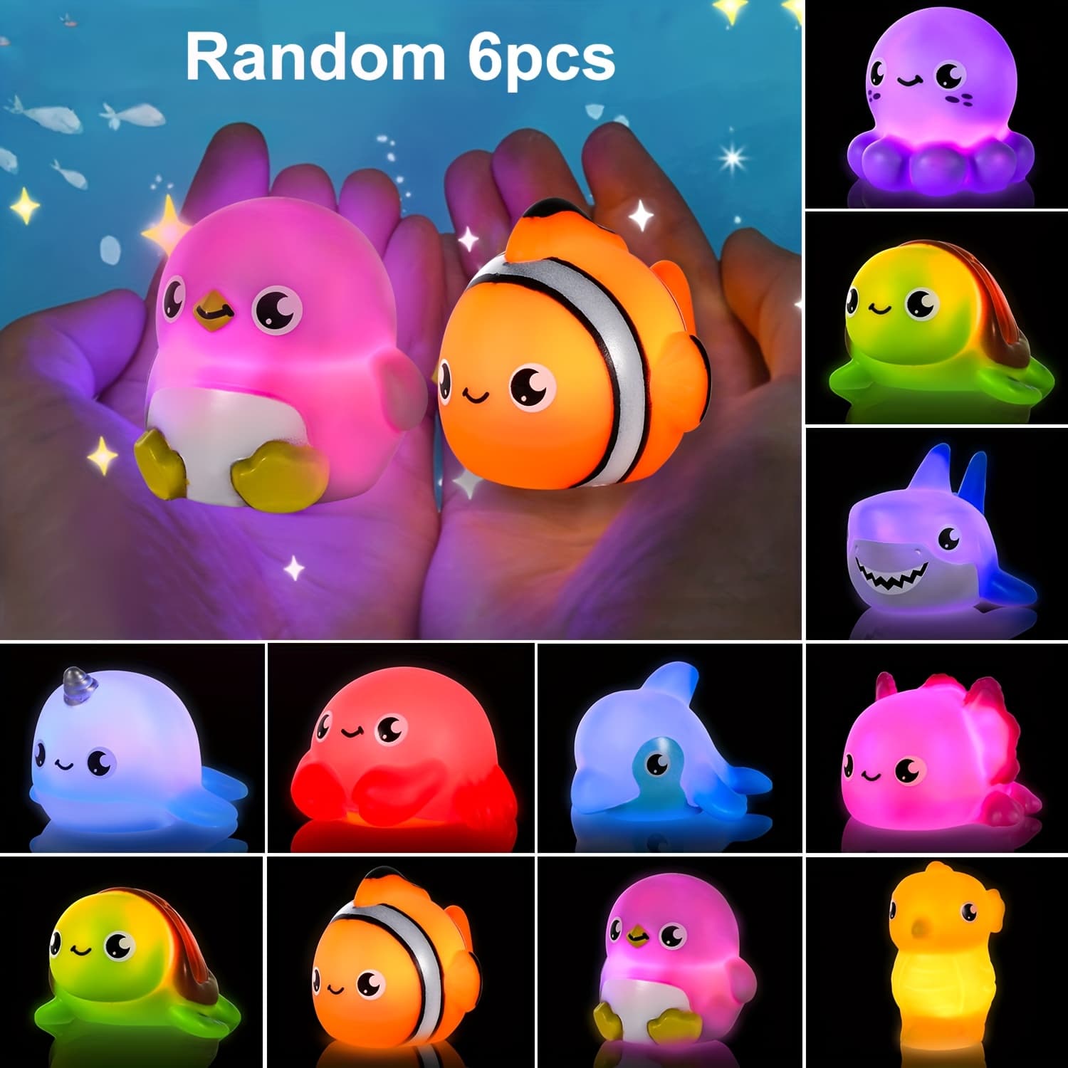 TEMU 6/10pcs Light Up Bath Toys For Babies Kids, Sea Animals Bathtub Toys For Baby Toddlers, Water Pool Toys For Boy Girl Gifts Random Colors