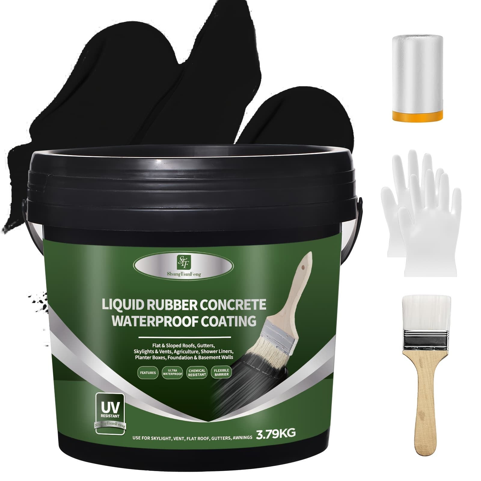 TEMU 8 Waterproof Sealant Black, Roof Sealant Waterproof Leak Repair Coating For Flat, Metal & Low Slope Roofs, Foundations, Gutters & Protective Membrane, 32oz/1 /4
