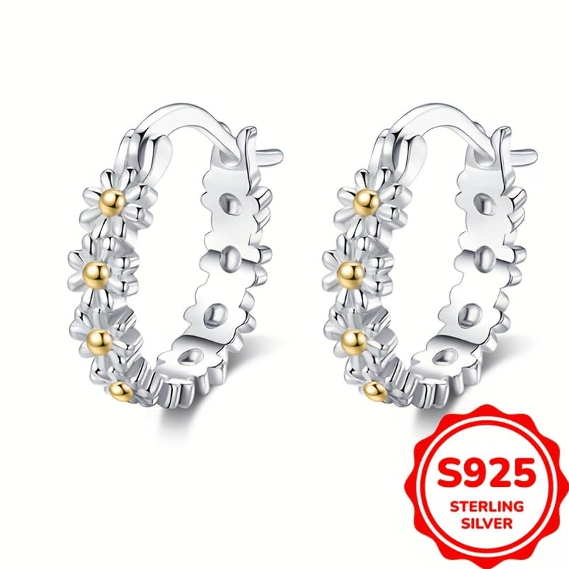 TEMU Cute 925 Sterling Silver Daisy Huggie Hoop Earrings For S Women For Daily Jewelry Birthday Christmas Gifts