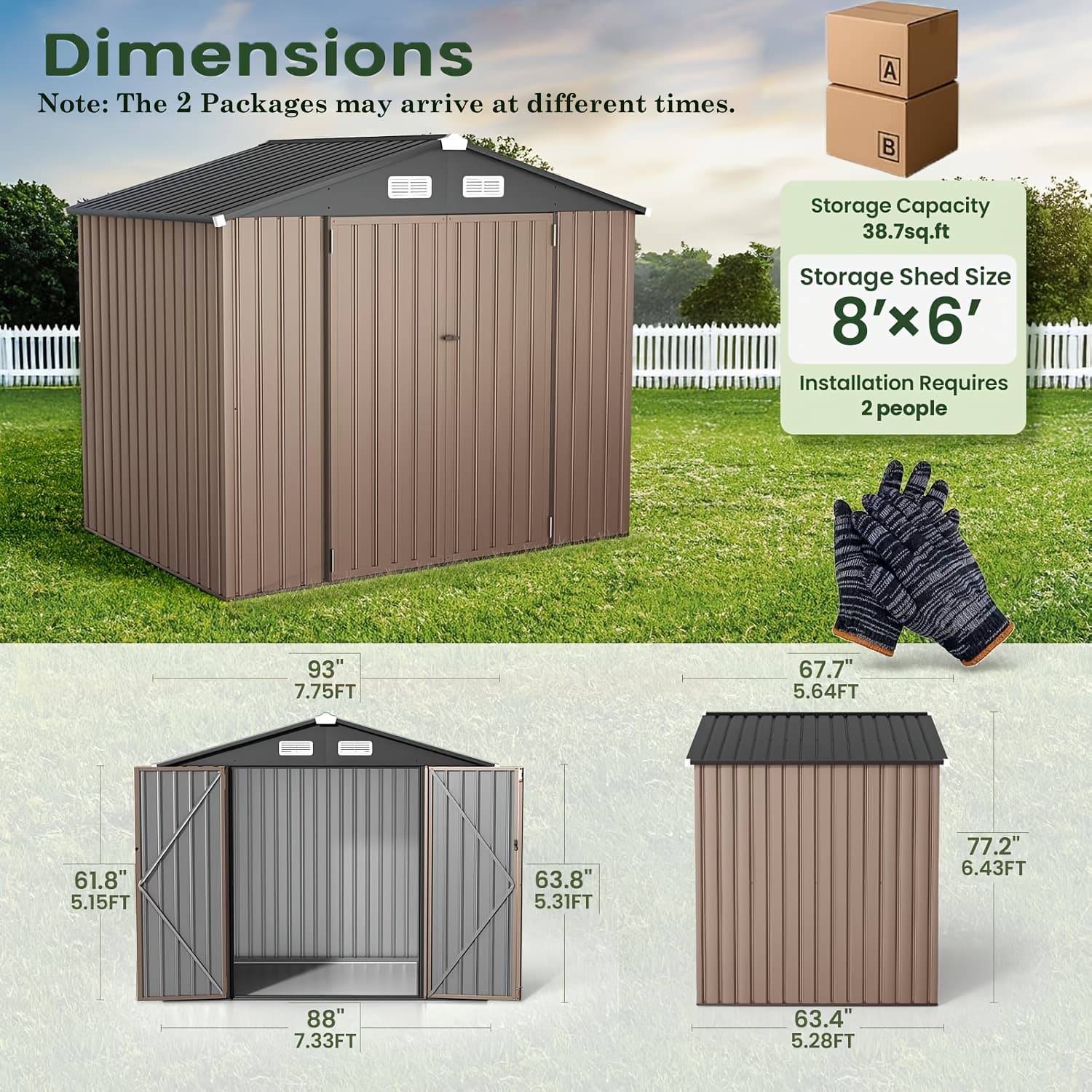 TEMU [metal Storage Shed] 8x6ft (7.33'x5.28' Base, No Floor), 6 X 4ft, 10x12ft, 10x14ft, Metal Steel Outdoor Storage Shed With Air Vent & Lockable Doors, For Garden, Patio And Backyard, Tools, Bike