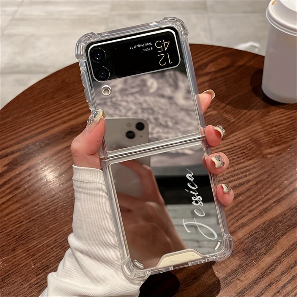 TEMU Phone Case - Luxury Plating Personalized Customized Name Letter Mirror Phone Case For Galaxy Z Flip 6 5 4 3 Shockproof Bumper Back Cover