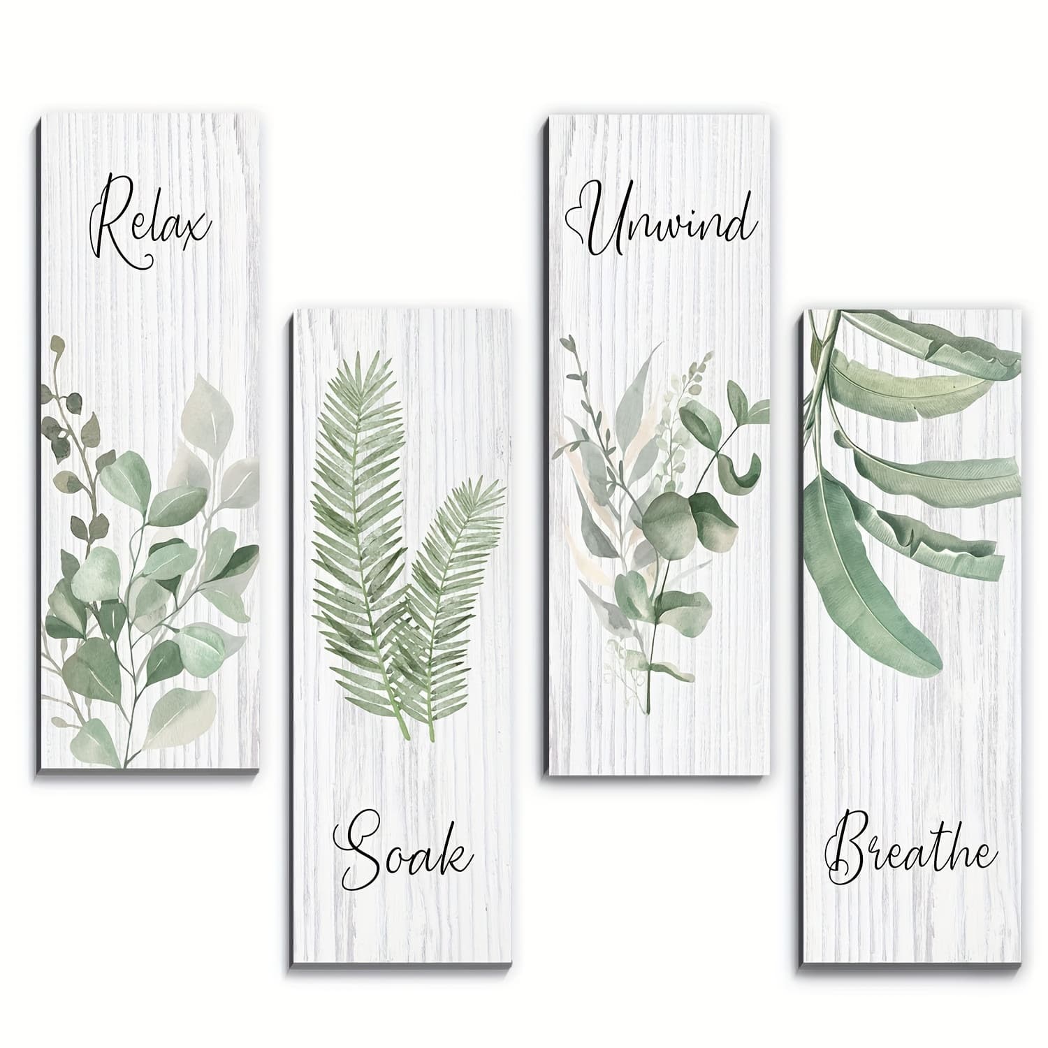 TEMU 4pcs Farmhouse Bathroom Wall Decor Signs - Bohemian Style Green Plant Decor - Laundry Room Decor Wooden Signs, Suitable For Home Bathroom/bedroom/laundry Room Wall Decor