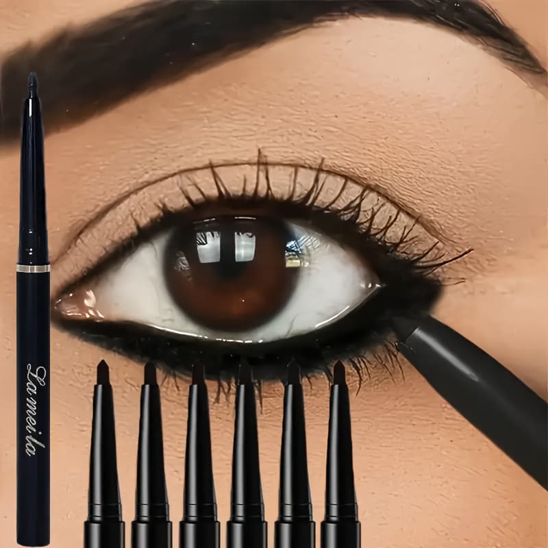 TEMU Set Of 6 Waterproof And Sweat-resistant Black Eyeliner Pencils - Durable, Smudge-resistant For Eye Makeup, Smooth Application For Flawless Wings - Black
