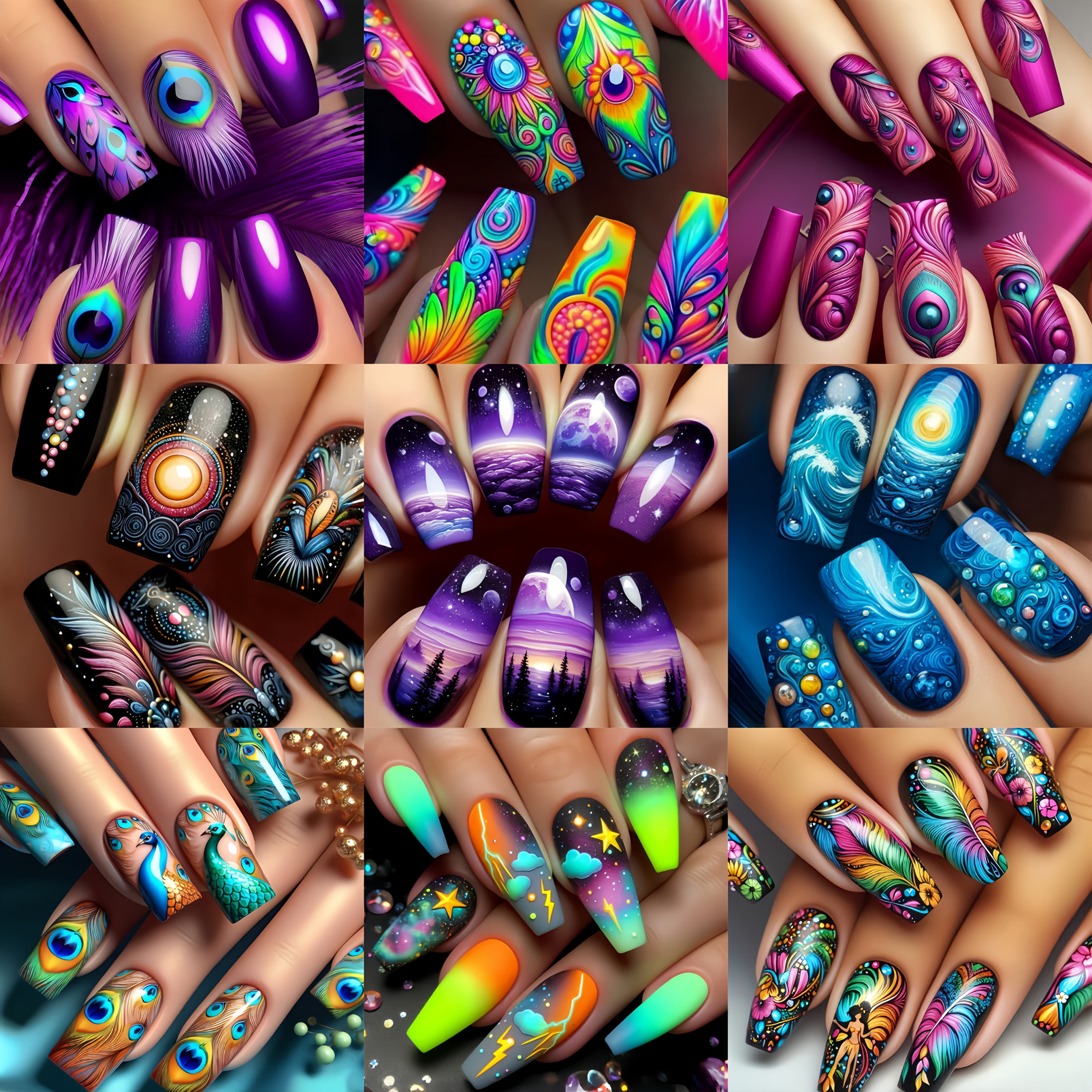 TEMU Press-on Nail Art Patches, 216pcs Press-on Fake Nail Set, Long Style Nail Stickers, Gradient, Starry Sky Ombre, Colorful Striped Nail Stickers, 216pcs Mixed Style Patches, Art Stickers