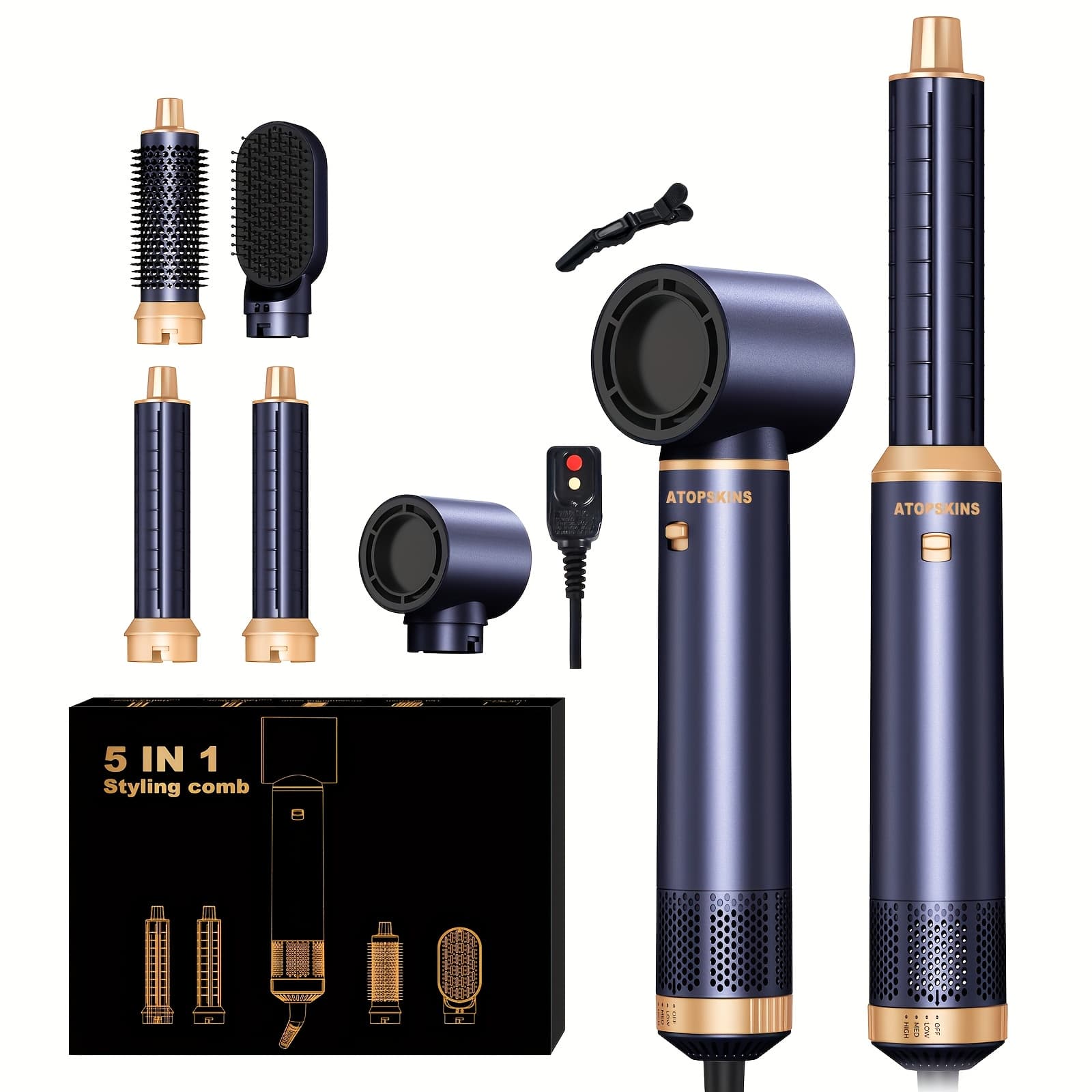 TEMU Hair Styler Set, Ukliss 5in 1, Hair Styler With Automatic Curling Iron, Hair Dryer Ions, Warm Air Brush, Straightening Brush For Drying, Volume, Curling, Straightening