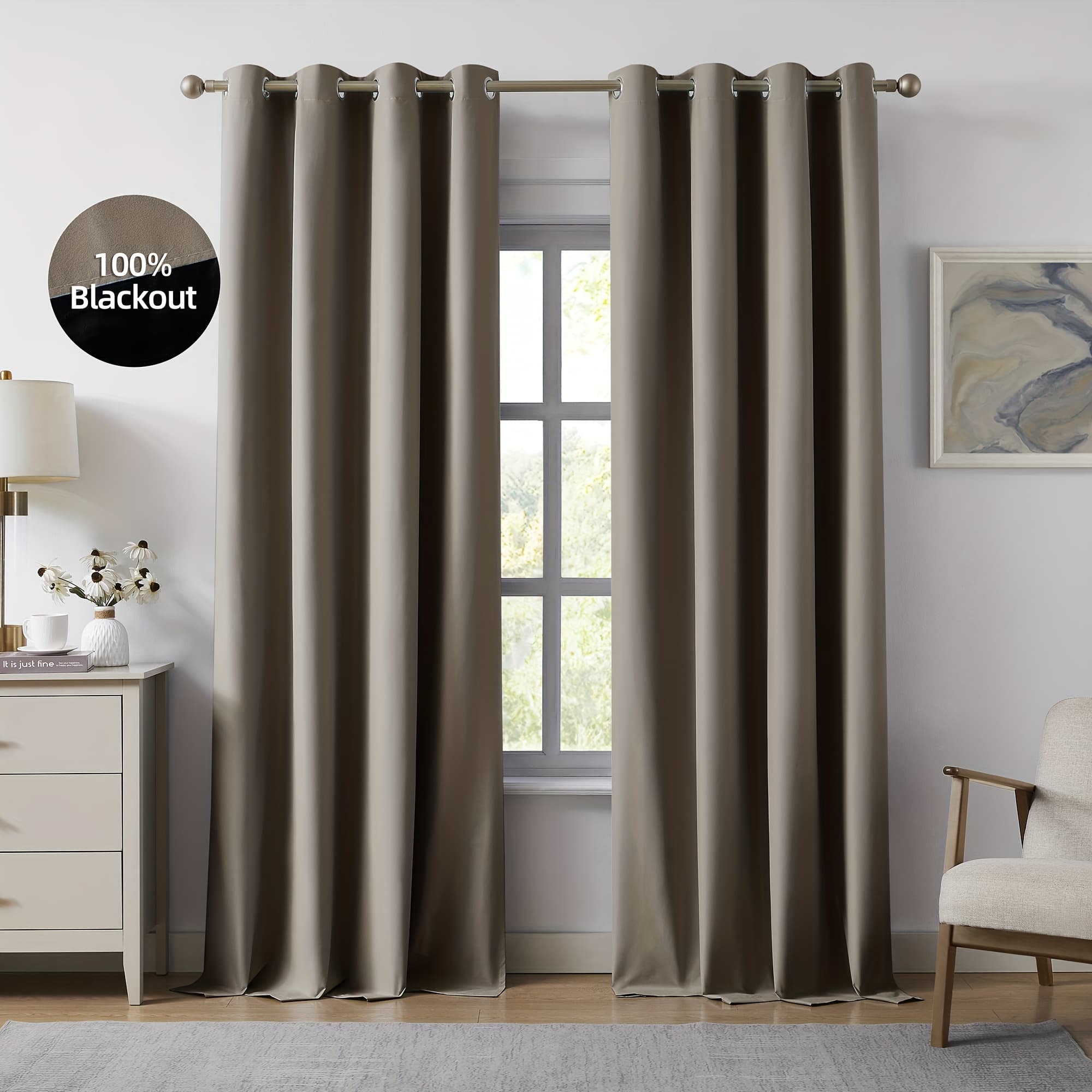 TEMU Privacy Curtain For Living Room And Bedroom, 100% Blackout Curtain, 2pcs Modern Blackout Curtains, 100% Light Blocking, Solid Color, Polyester With Coated Lining, Lightweight