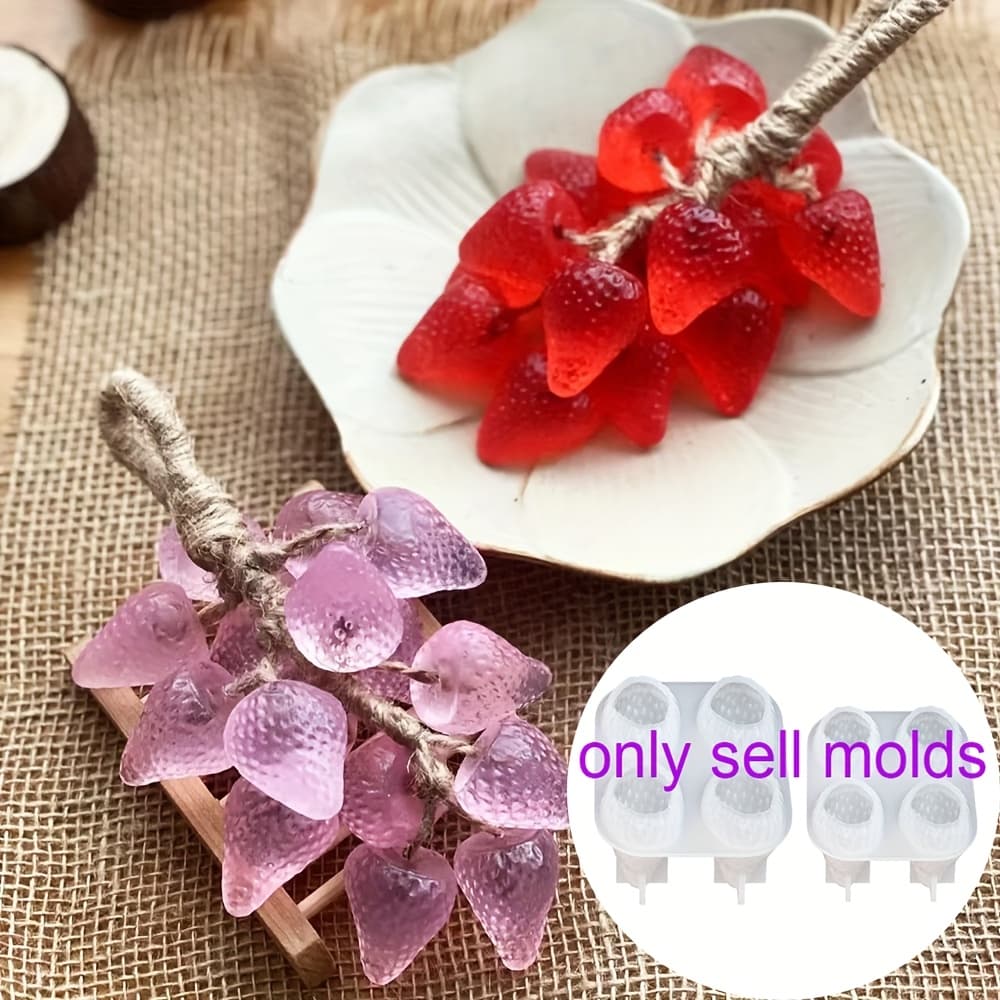 TEMU Silicone Molds For Making Strawberry-shaped Soap, Strawberry Soap String Molds, Four-in-one Scented Candle Strawberry-shaped Resin Molds, 3d Silicone Molds For Homemade Soap Materials