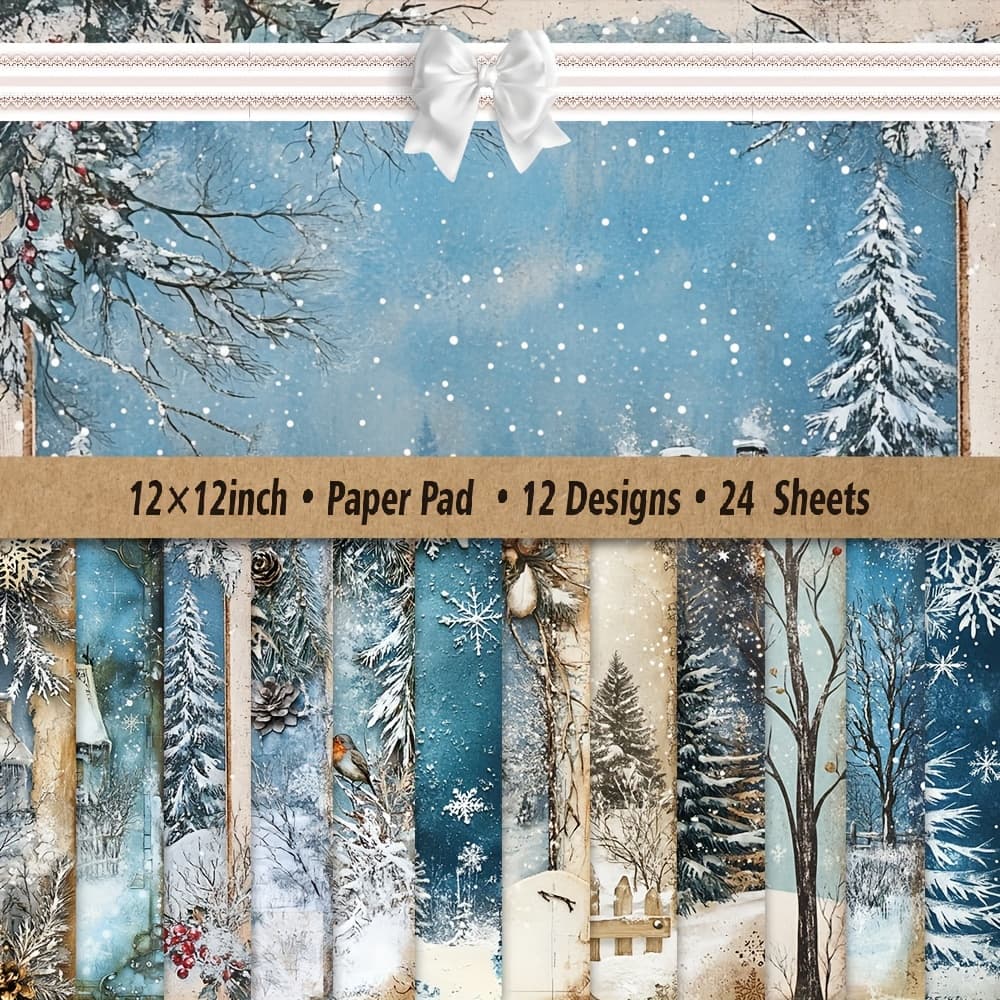 TEMU 24 Sheets 12"x12" Decorative Paper Pack - 12 Assorted Patterns, Album Planner Background, Gift Packaging, Junk Journal Supplies, Crafting Paper - The House In The Snow