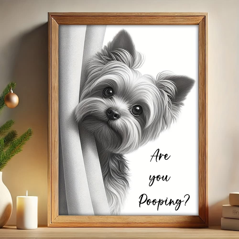 TEMU 1pc Yorkshire Terrier Art Deco Poster, Classic Minimalist Style, 30.48x40.64cm Unframed Canvas Print, Humorous Dog Themed Wall Art For Home Office, Bathroom, Living Room, Bedroom, Kids Room Decor