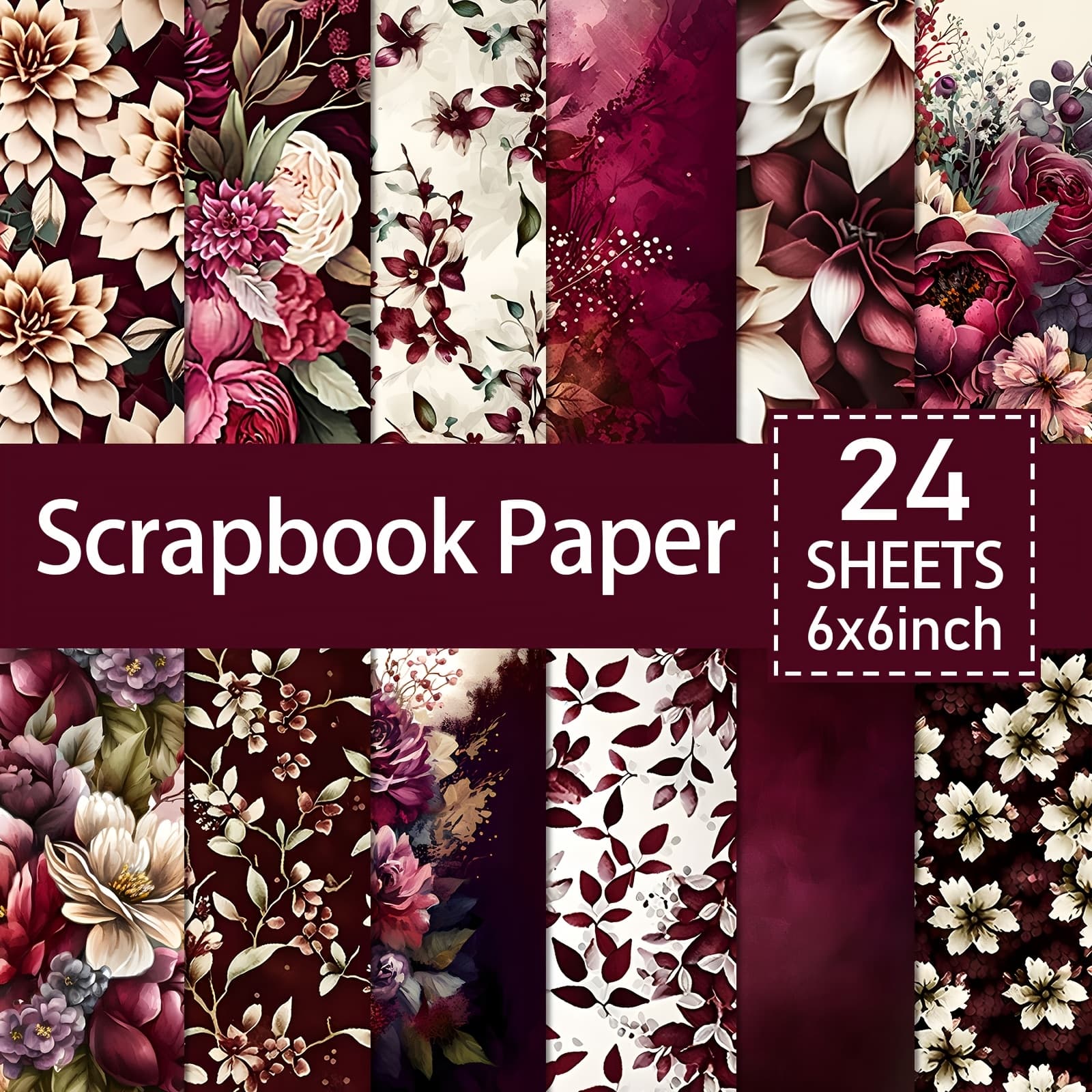 TEMU 24 Sheets Vintage Floral Paper Pad - 6x6 Inch Holiday Craft Cardstock For Diy Card Making, Scrapbooking, And Party Decorations, Perfect For Anniversaries, Christmas, Thanksgiving, And Birthdays