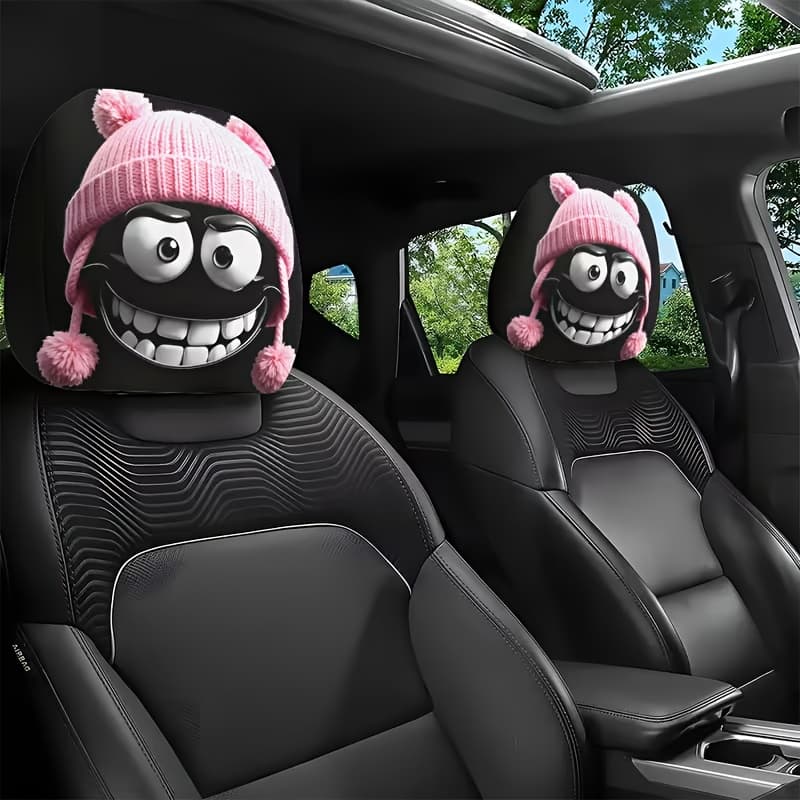 TEMU 2pcs Of Fun And Knitted Car Headrest Covers, Soft And Comfortable, Car Decoration Accessories, Headrest Covers, Suitable For Long-distance Travel, Add Driving Pleasure, Give To Relatives