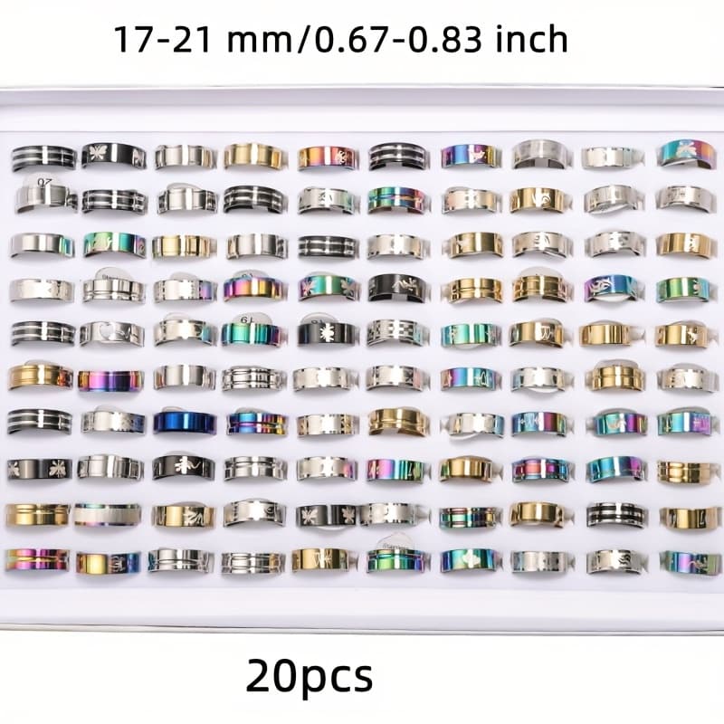 TEMU 20pcs/pack Men's Jewelry Set, Fashion Rings, Mixed Styles, Random Shipping, Ring Sizes 17mm-21mm, Women's Rings, Wholesale, Opp Bag Packaging, , Suitable For Parties And , Gifts