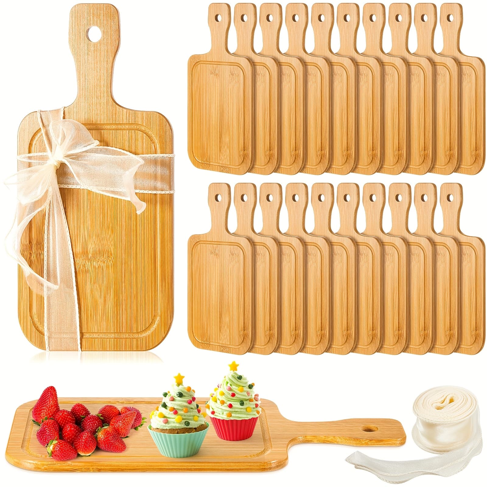 TEMU 20pcs Bulk Bamboo Wood Cutting Boards - Engravable Blanks, Small Chopping Boards Suitable For Wedding Favors, Housewarming Gifts, Bulk Engraved With Names/dates, Use