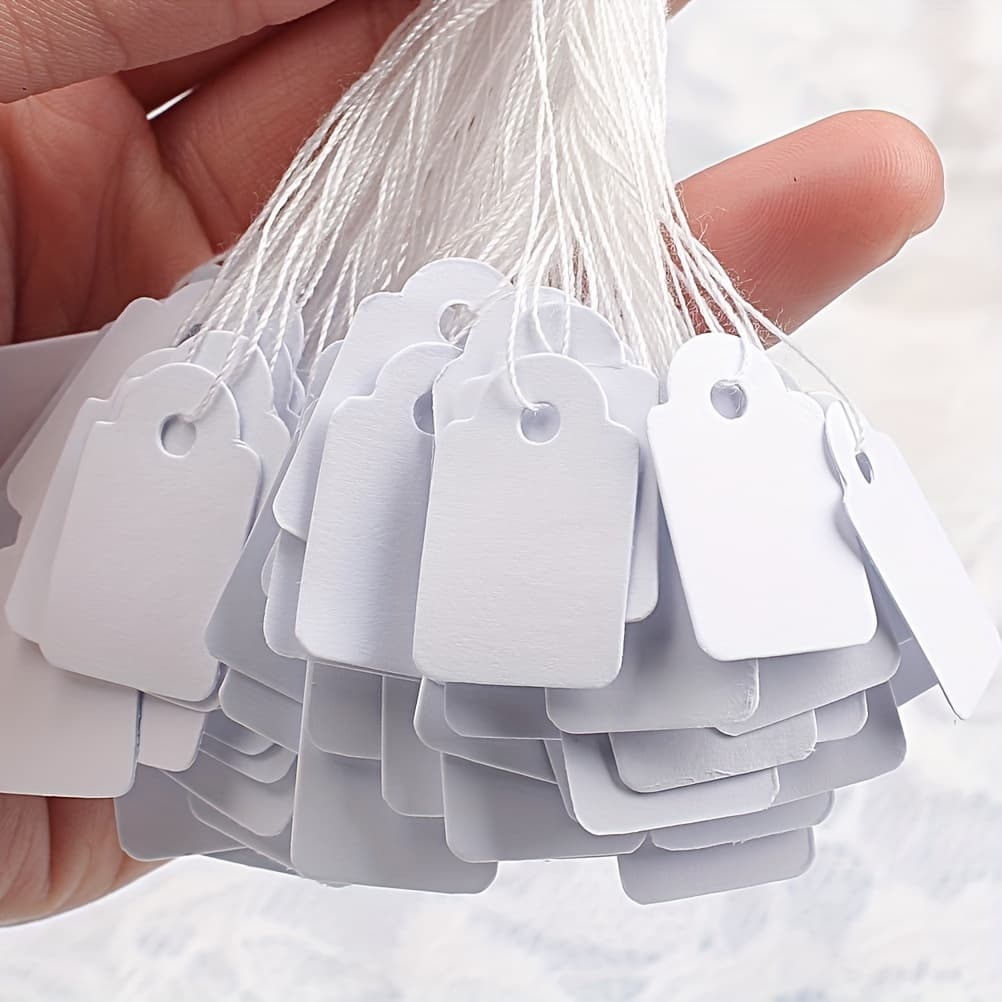 TEMU 200 Price Tags With White String, Blank Paper Labels That Used To Display Prices For Gifts, Jewelry, And Clothing, Measuring 1.38 X 0.87 Inches