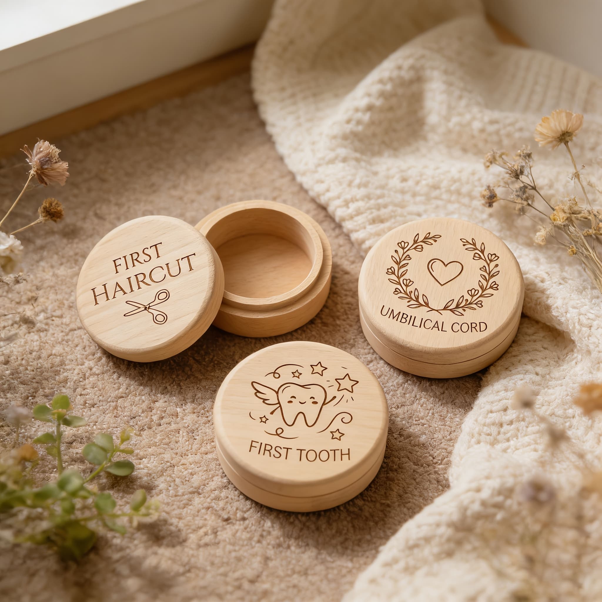 TEMU 3pcs Hair & Teeth Keepsake Box - Natural Wood Suitable For Storage, Portable First Keepsake Gift For New Parents, Hair & Tooth Preservation Box For Decor, Showers, First Of Hair And Teeth Holder