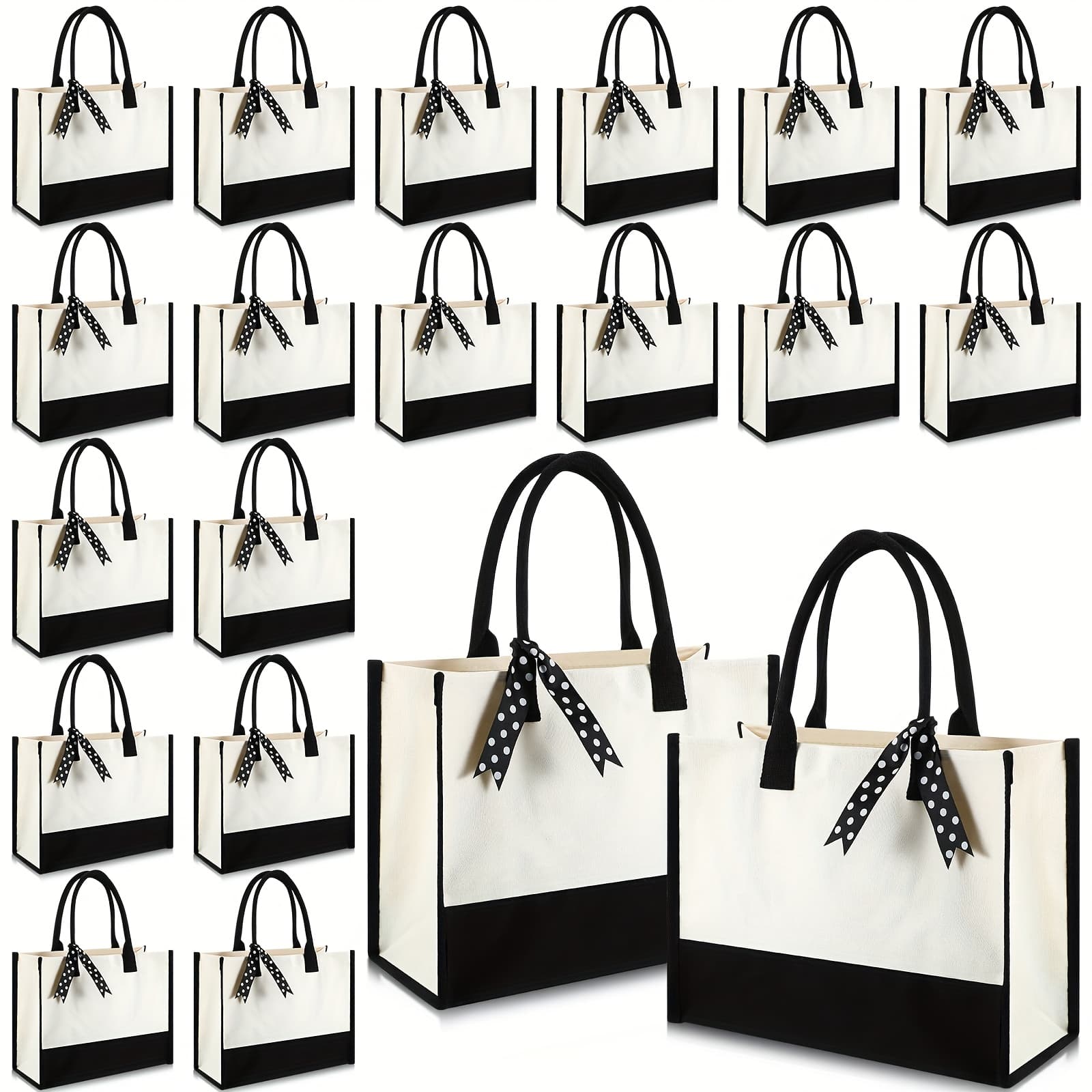 TEMU 20pcs Bulk Blank Sublimation Canvas Tote Bags With Initials/ - White & Black Shopping Bags Suitable For Wedding Bridesmaid Gifts, Birthday Favor, Branding - Canvas