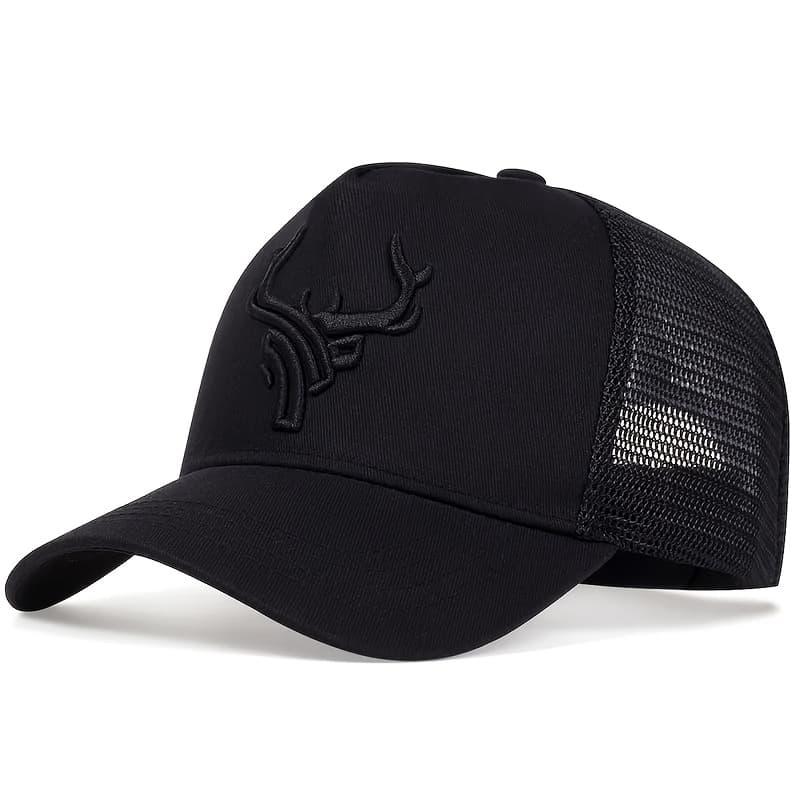 TEMU Men's Adjustable Baseball With Antler Embroidery - Breathable Mesh, For Outdoor Activities & Travel, Five-panel, Beach Vacation