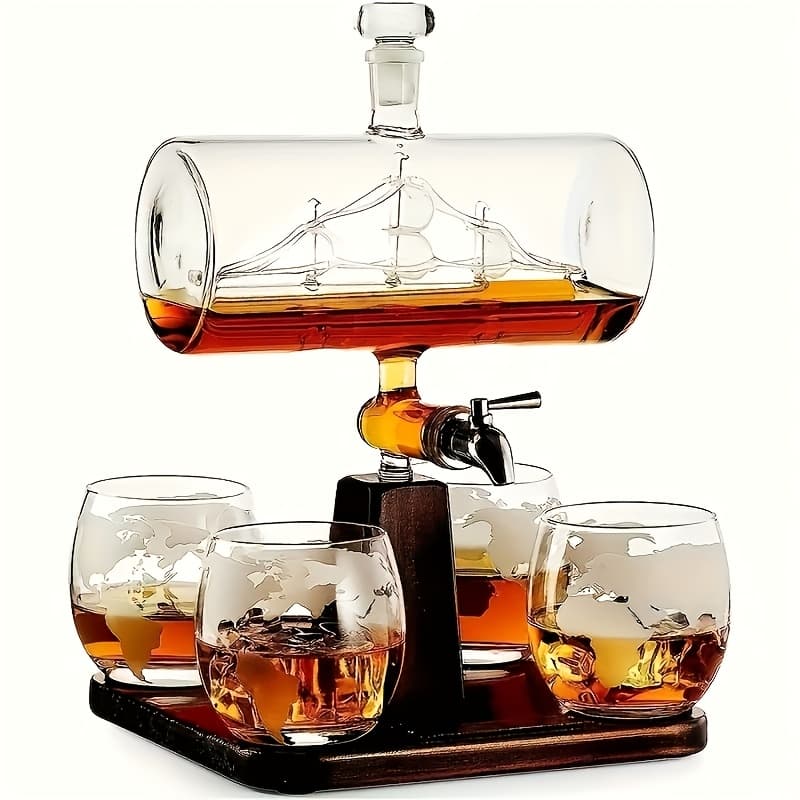 TEMU 1 Set Of 1000ml/33.81oz Whiskey And Wine , Including 4 Spherical Drinking Cups, Bar Cold Drink Machine - Men's Gift - Christmas Gift