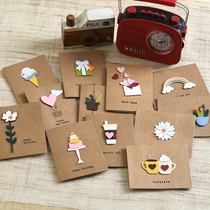 TEMU 12pcs Beautiful Creative Easy Greeting Card Three-dimensional Birthday Wishes Teachers' Day Appreciation Fresh Mini Gift Card