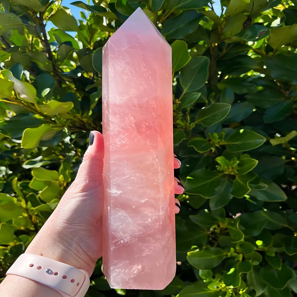 TEMU 1pc Stunning Large Rose , Rose Quartz Crystal Obelisk Wand Point, Loose Gemstones, Mineral Specimen, Decorative , Unique Halloween Easter Valentine's Day Gift, For Crystal Enthusiasts