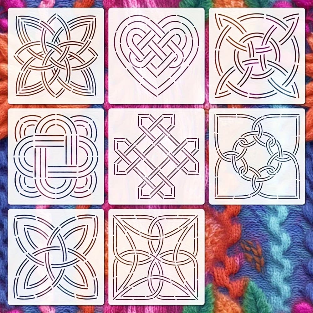 TEMU 8pcs Celtic Templates, 6-inch Reusable Plastic Embroidery Templates With Ancient Symbol Patterns, Suitable For Quilting, Diy Art Crafts, Wall And Wooden Sign Painting, Diary Home Decoration