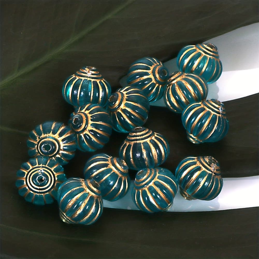 TEMU 20pcs Of Vintage Acrylic Striped Round Beads Designed As Lantern Spacers For Necklaces, Bracelets, Earrings, And Other Jewelry Additions