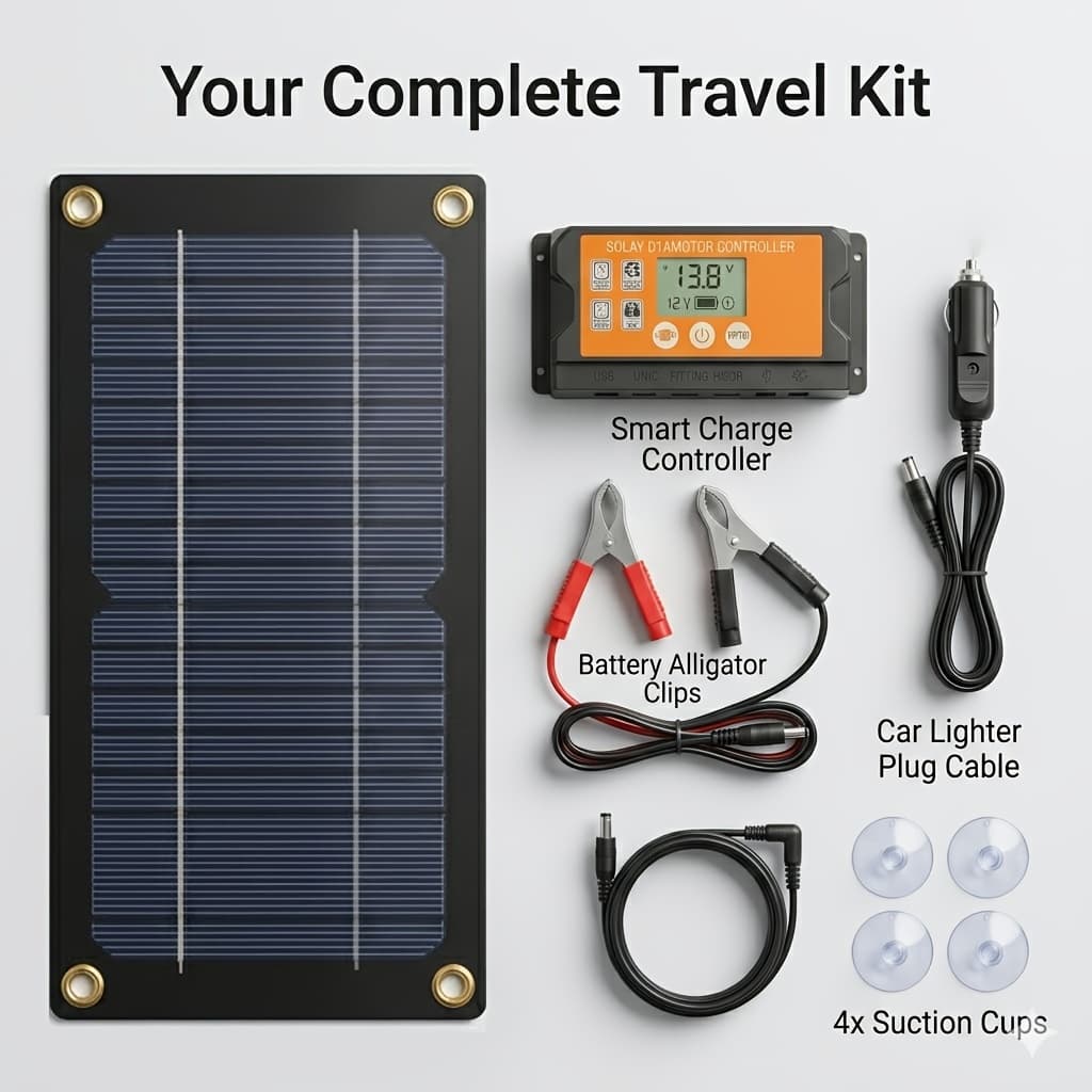 TEMU 1 Set Solar Charging Kit, Portable Off-grid For Rv, Boat, Cabin And Camping, Designed For , Solar Panel Kit With Controller And Battery Clips