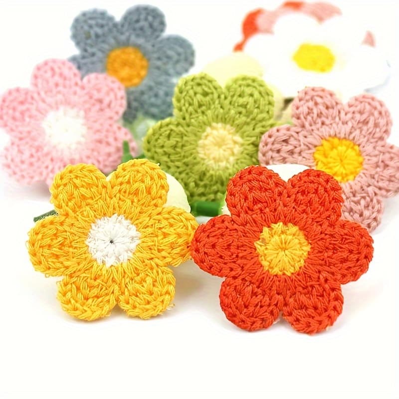 TEMU 35pcs Woolen Yarn Embroidery Flowers Patches Sew-on Appliques For Crafts Headwear Additions Hairpin Decor Ornaments