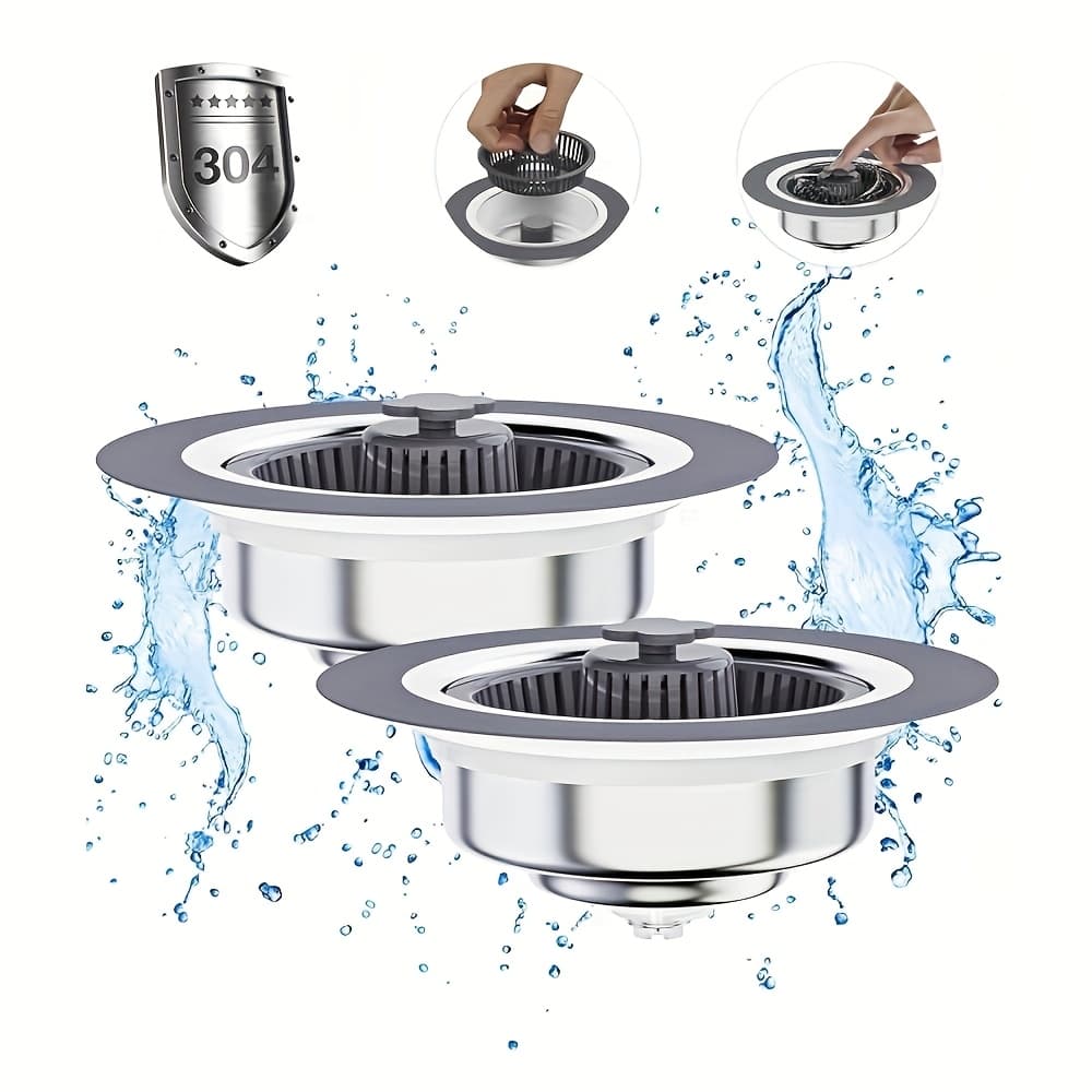 TEMU 3-in- Sink Drain Strainer And Stopper, 304 Stainless Steel Pop-up Sink Stopper, Clog-resistant Kitchen Sink Strainer Basket Filter Designed For 3-1/2 Inch Drains