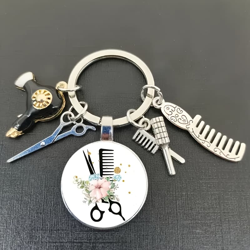 TEMU 1pc Chic Barber Shop Charm Keychain With Scissors, Comb And Hair Dryer Pendant - Fashion Keychain For Car Keys And Backpacks, Ideal Gift For Barbers And , Barber Additions