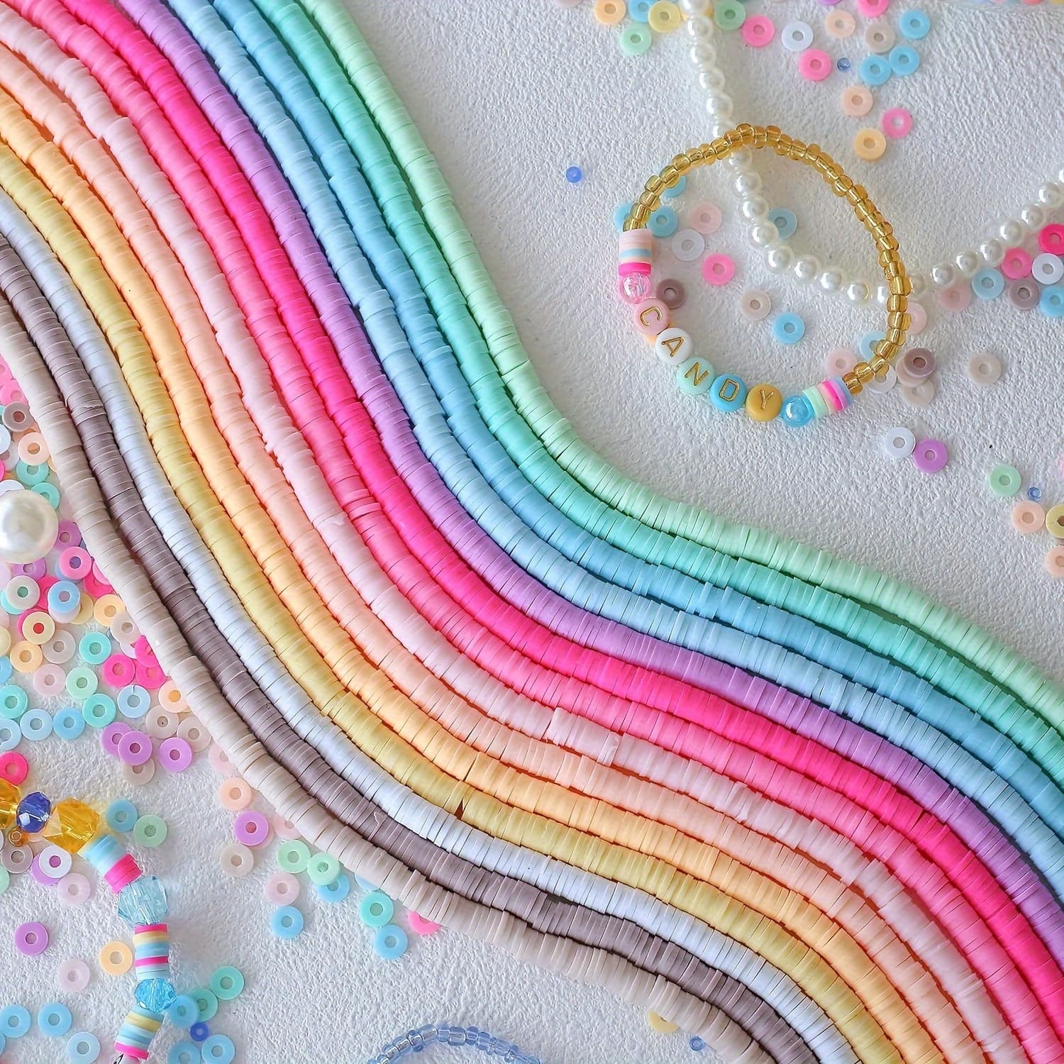 TEMU 14 Sets Of 5000pcs 6mm Colored Polymer Clay Beads For Bracelet Making, Diy Necklace And Bracelet Accessories, Colors: 14 Types