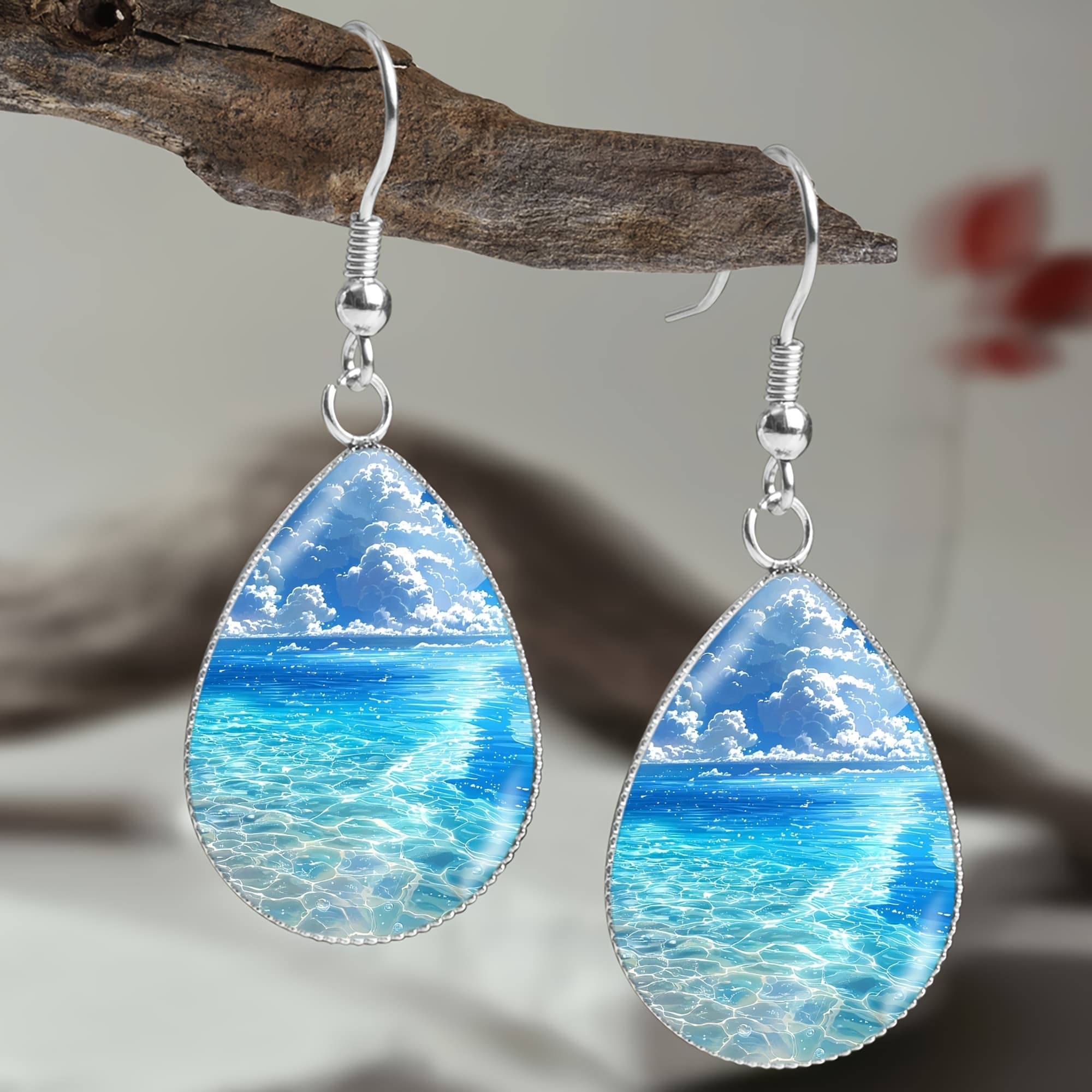 TEMU 1pair Of Stainless Steel Earrings With A Beach Scene Pattern, Fresh Men's And Women's Jewelry Earrings Suitable For Beach Vacations And Everyday Wear