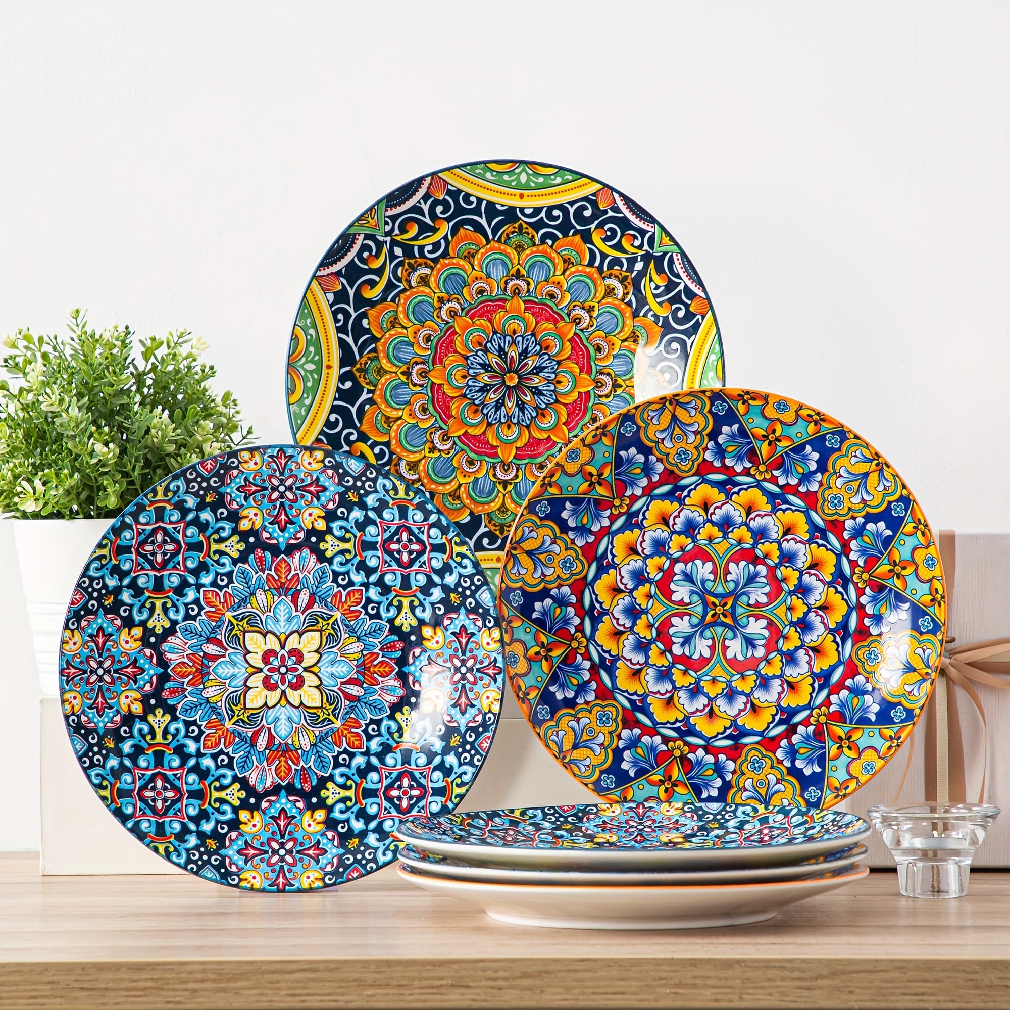 TEMU 6pcs Dinner Plate Bohemian Style Porcelain 10.5 Inch Big Plate Large Plate Serving Plate For Dinner Set Of 6