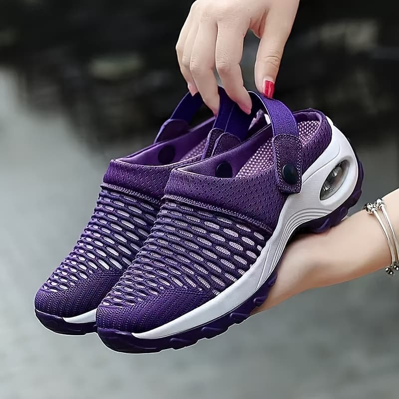 TEMU Summer Slip-on Air Cushion Breathable Women's Shoes, Comfortable Versatile Mesh Slippers, Purple Women's Sandals, Summer , , Non-slip Clogs For Women, Women Shoes