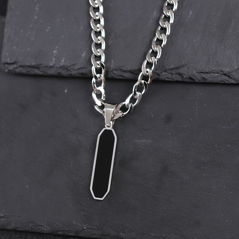 TEMU A Long Black Stainless Steel Pendant With A Stainless Steel-colored Cuban Chain, Versatile And Stylish