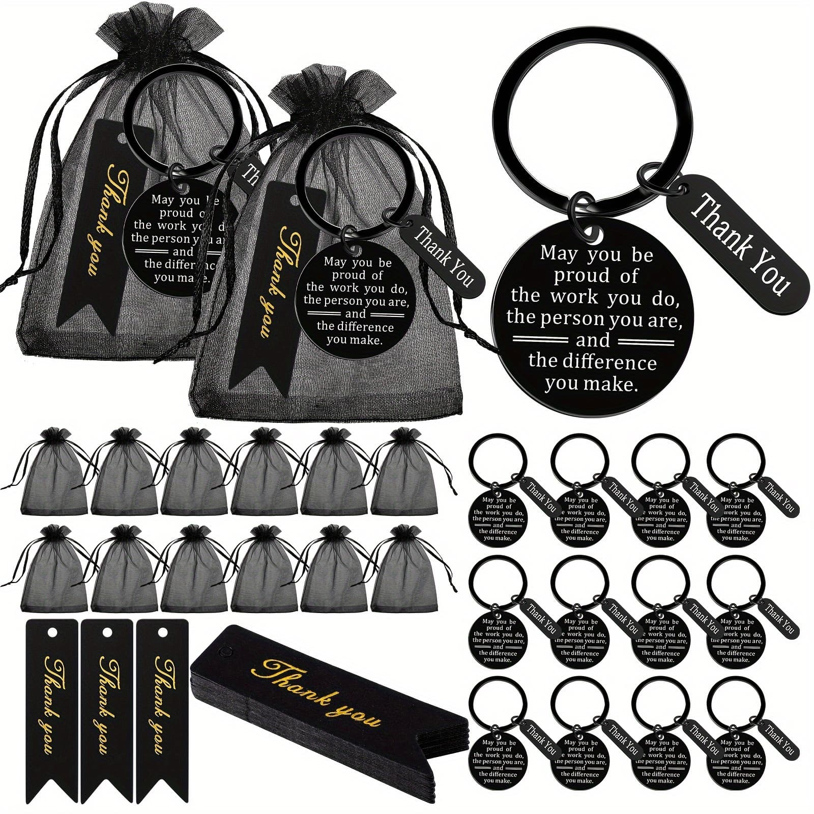 TEMU Gift For Her/him 24 Set Employee Appreciation Gifts Bulk Staff Thank You Gifts Organza Bags With Thank You Cards For Graduation Teacher, Nurse Coworkers Appreciation Favors(black)