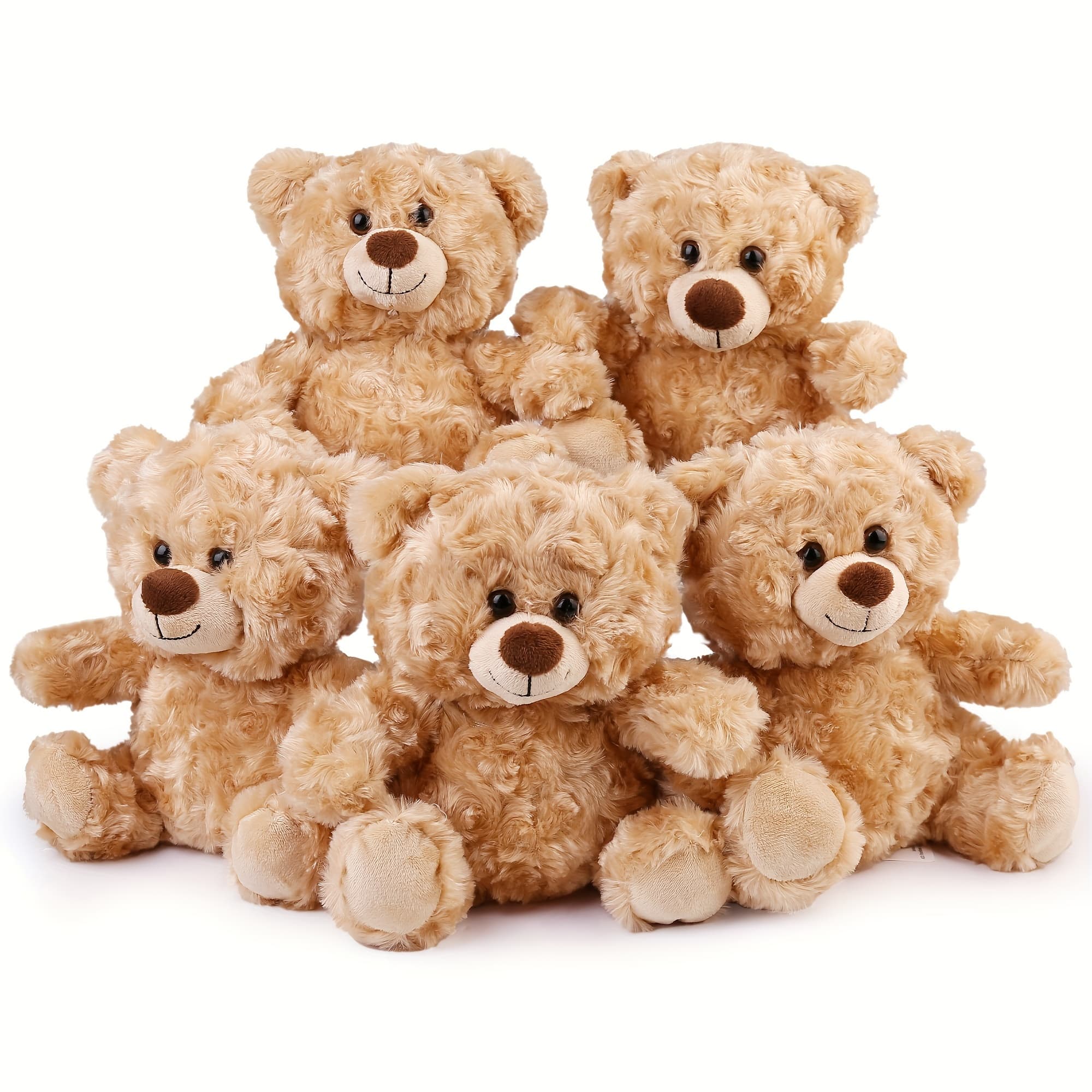 TEMU Teddy Bear Stuffed Animal, 5pcs 8'' Small Stuffed Teddy Bear Bulk, Shaggy Plush Toy, Baby Shower Decoration, Gifts For Girlfriend, Valentine's Day, Birthday Christmas Gifts For Kids Boys Girls
