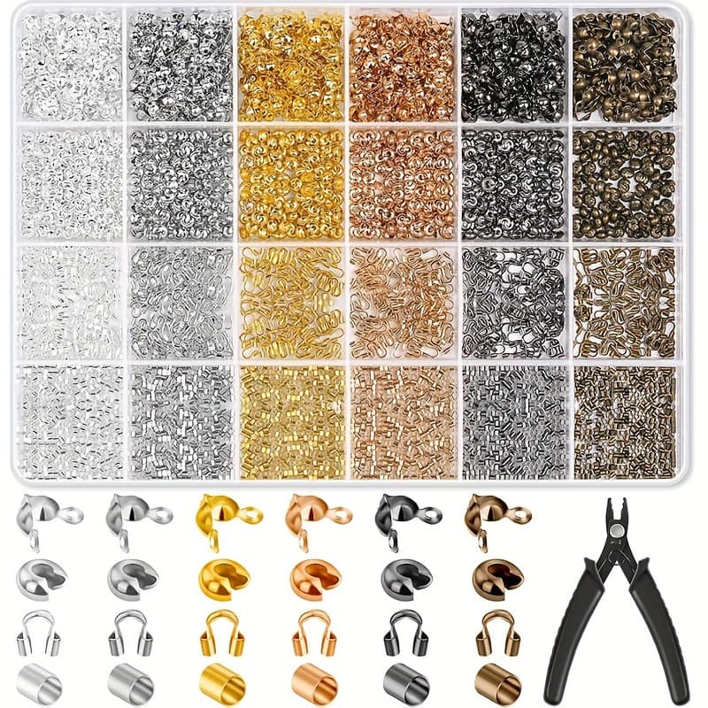 TEMU 2220pcs Crimp Beads For Jewelry Making, Knot , Crimp Tube And Steel Wire Guard With Press Plier For Jewelry Bracelet Necklace Making