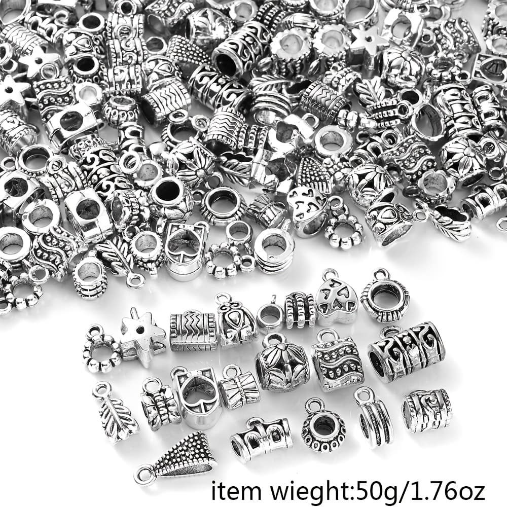 TEMU 50g/1. 76oz Alloy Pendats Charms Mix Loose Spacer Beads Pendnats For Jewelry Making Diy Bracelet Necklace Earrings Handmade Crafts Accessories(about 42-52pcs