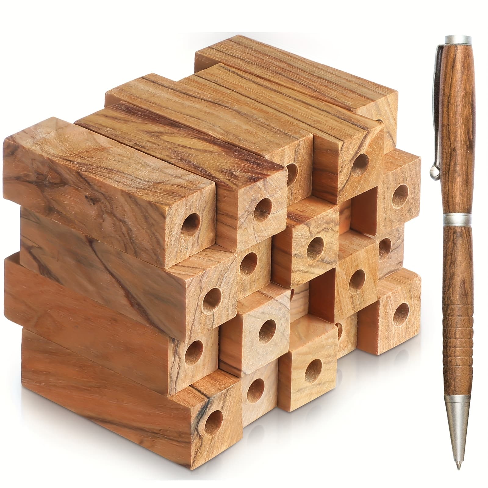 TEMU 20pcs Pre Drilled 7mm Olive Wood Pen Blanks For Woodturning Pen Turning Kit For Pen Making Supplies Crafts, 2 1/2" X 3/4" X 3/4"