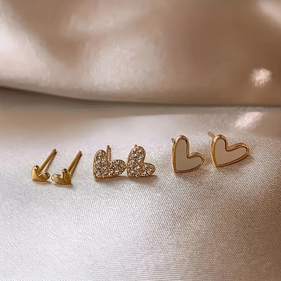 TEMU 3 Pairs Of Mini Heart-shaped Peach Heart Earrings Set Design Earrings Jewelry Decoration For Daily Wear, Valentine's Day And Christmas Gift Surprise For