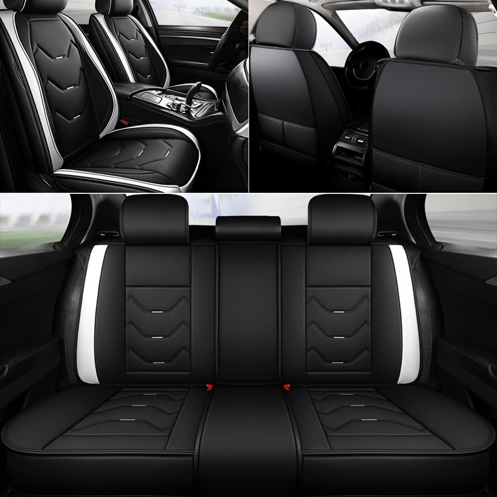 TEMU Full Set 5-seat Car Seat Covers Faux Leather Waterproof Adjustable Rear Bench Pad Fully Wrapped Seat Cushion Protector Universal Fit For Most Car Sedan Truck Suv