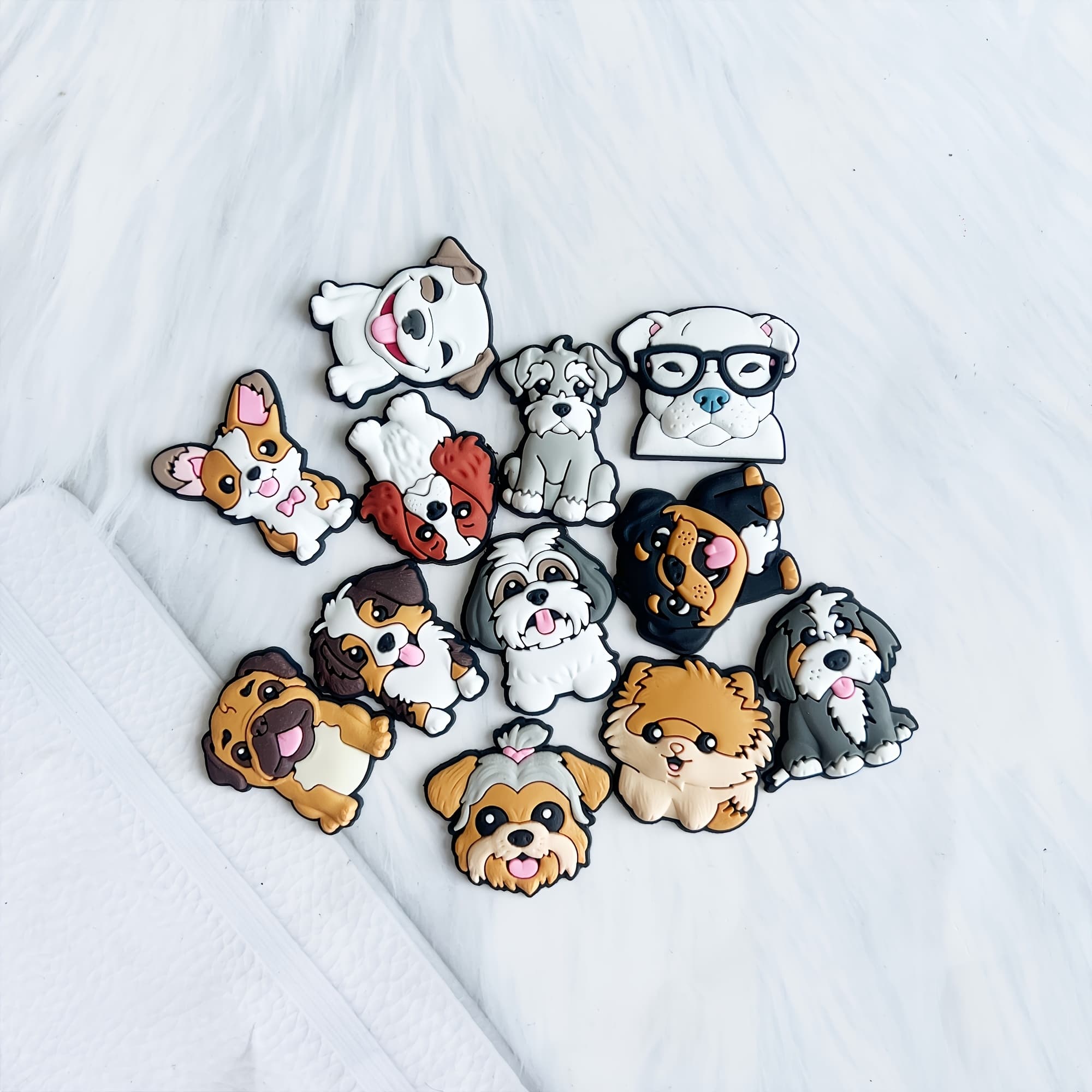 TEMU 12pcs Adorable Cartoon Dog Shoe Charms - Diy Removable Pvc Buckles, Mixed Colors, Creative Street Style Shoe Decorations, Ideal Christmas Gift Accessories, Dog Accessories