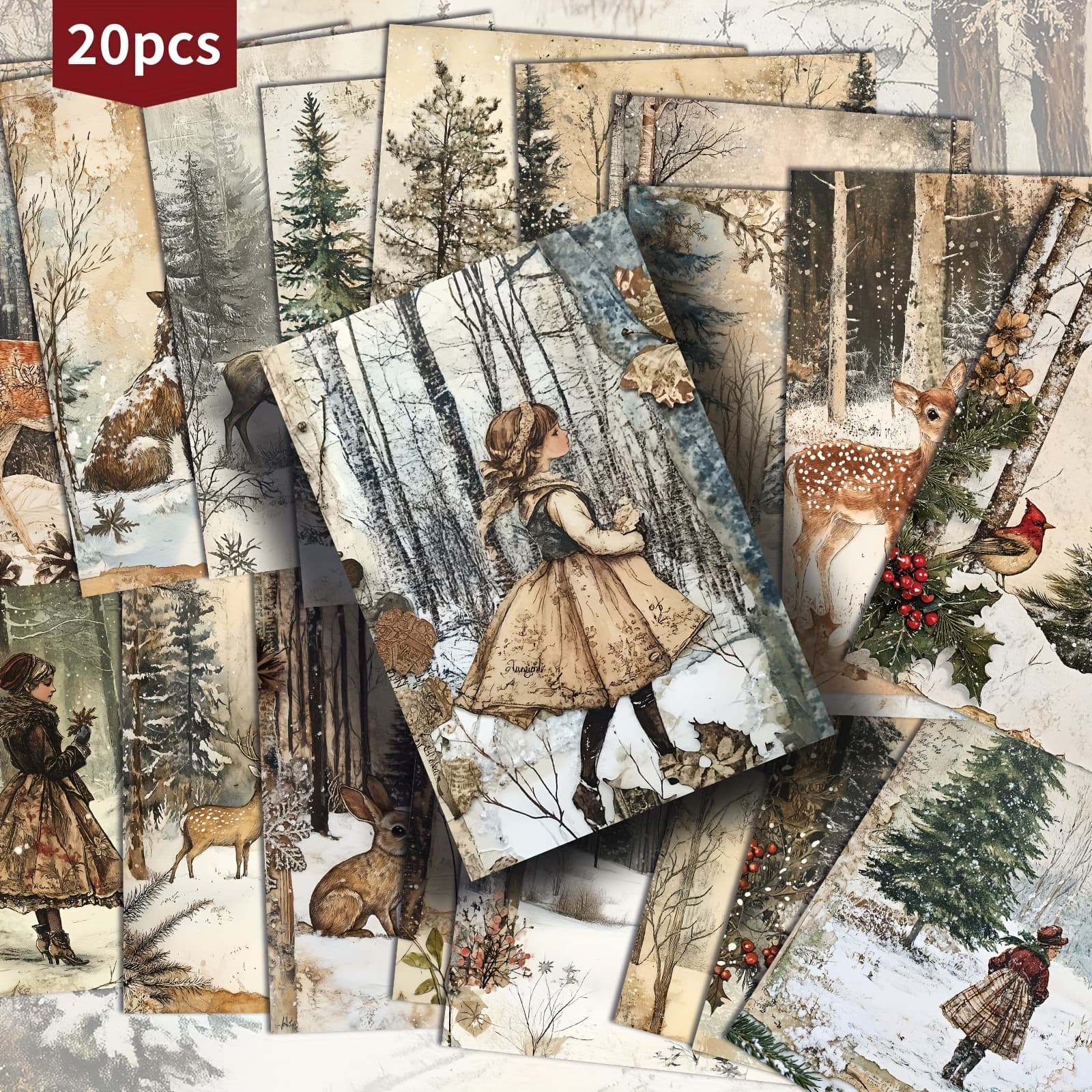 TEMU 20 Pack Vintage Girl Paper Postcards -4x6 Inches Vintage Junk Journal Paper, Classic Pinup Illustrations, Collectible Decorative Painting Cards For Scrapbooking & Crafting