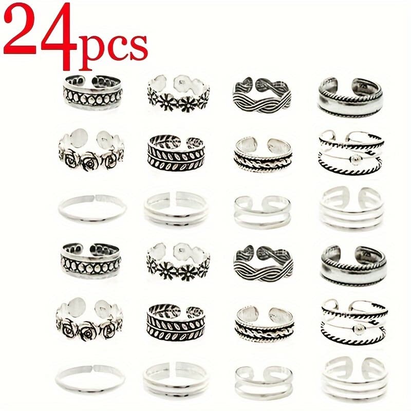 TEMU 24pcs/set Adjustable Toe Rings For Women Women Beach Foot Jewelry Set
