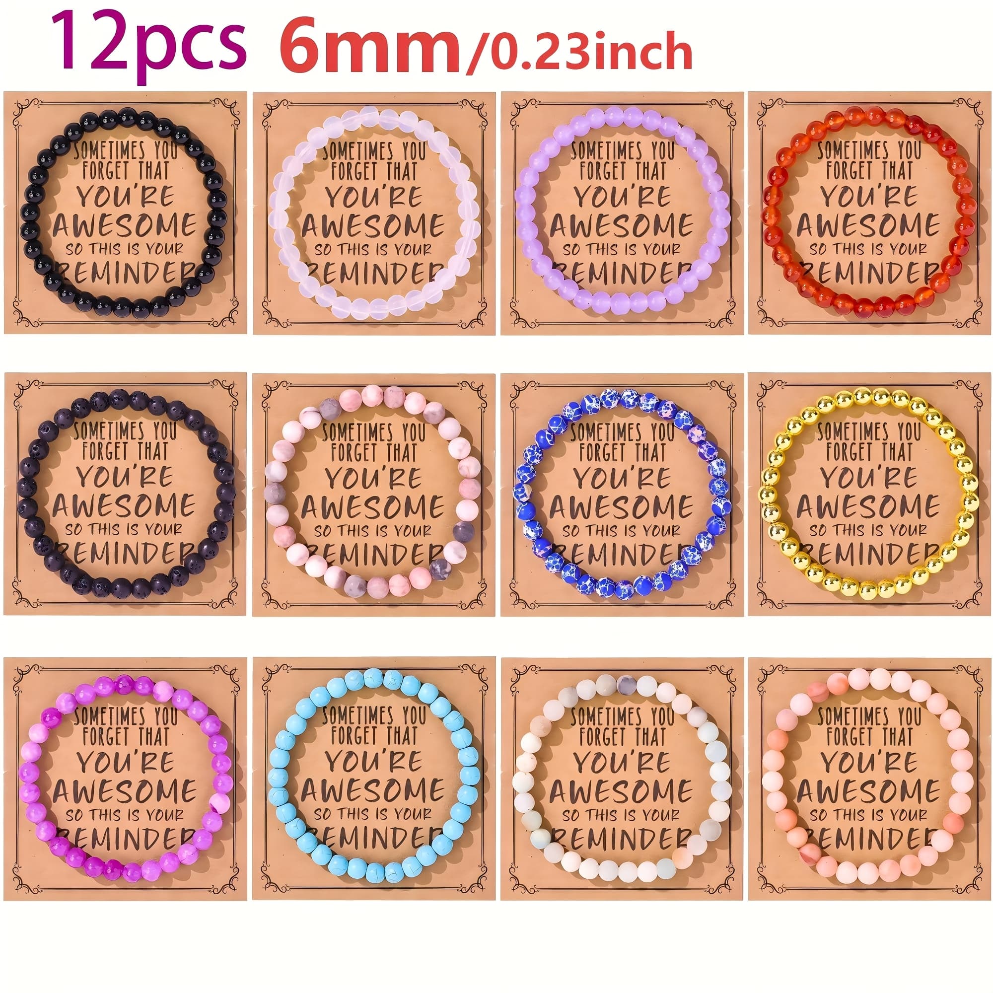 TEMU A 12-bead 6mm Natural Stone Bracelet, Handmade And Includes A Card With . You Might How Are. A Great Gift For And Valentine's Day, Suitable For Women's Everyday Wear