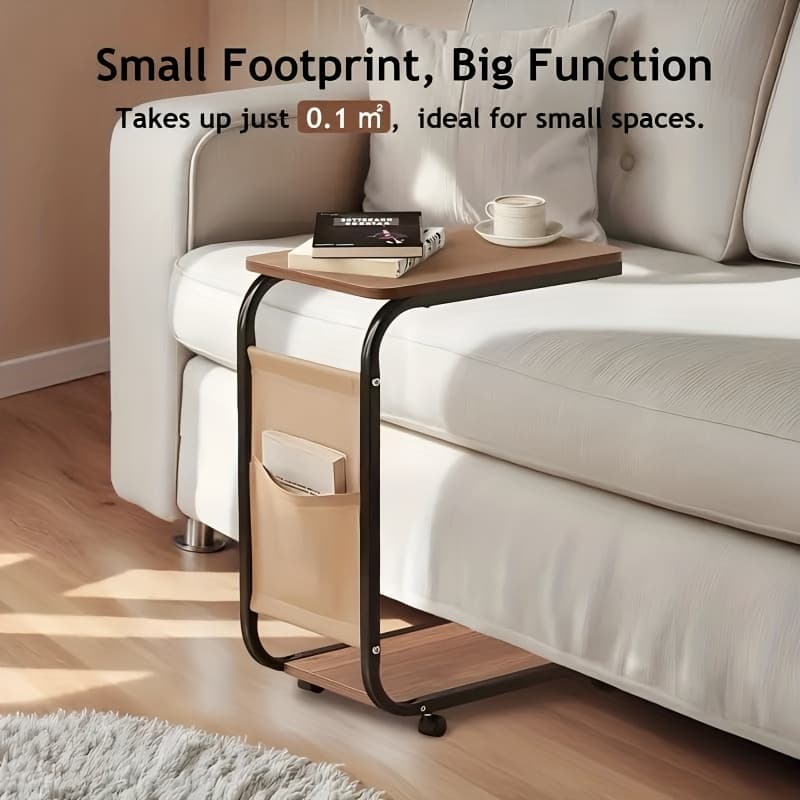 TEMU Living Room Side Table With A Wheeled Double-layer Design, Serving As A Coffee Table And Bedside Sofa. It Features A Metal Frame, Is Space-, And With Casters.