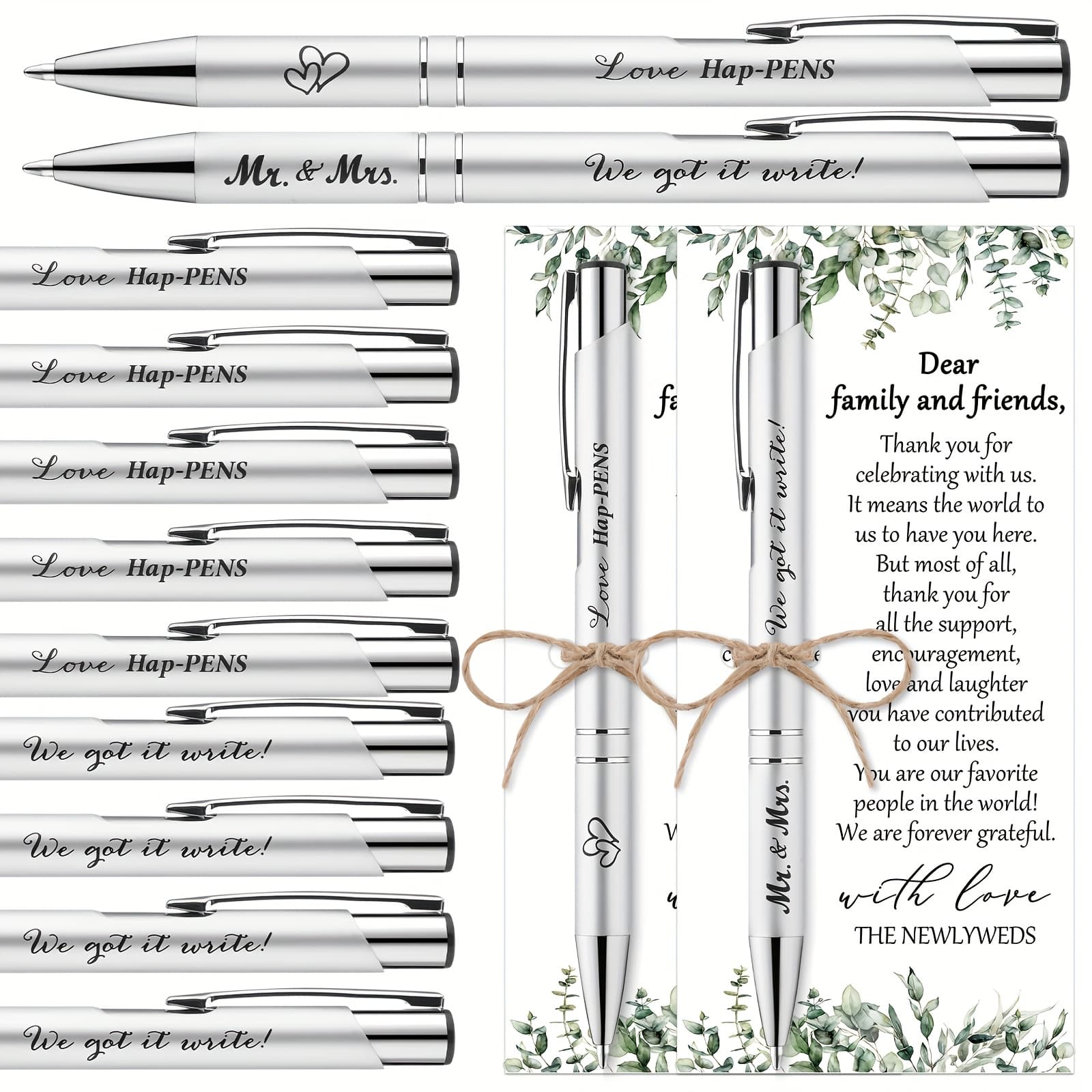 TEMU Wedding Favors For Guests Includes Black Ink Retractable Ballpoint Pen Thank You Cards Organza Bag With Hemp Rope Bridal Shower Favors Bridal Shower Gifts For Party Supplies (100 Set)