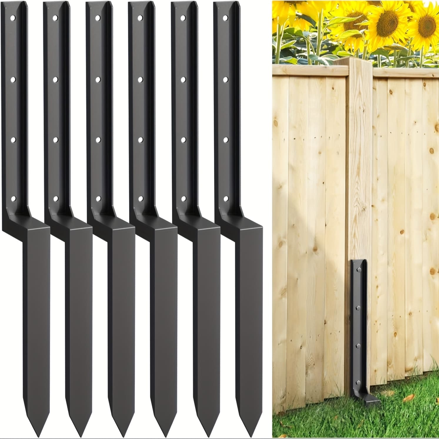TEMU Fence Post Repair Kit, Thickened Fence Post Repair Stakes, Heavy Duty Steel Fence Post Anchor For Fixing Tilted Or Broken Wood Fence Post, Multi-quantity Options